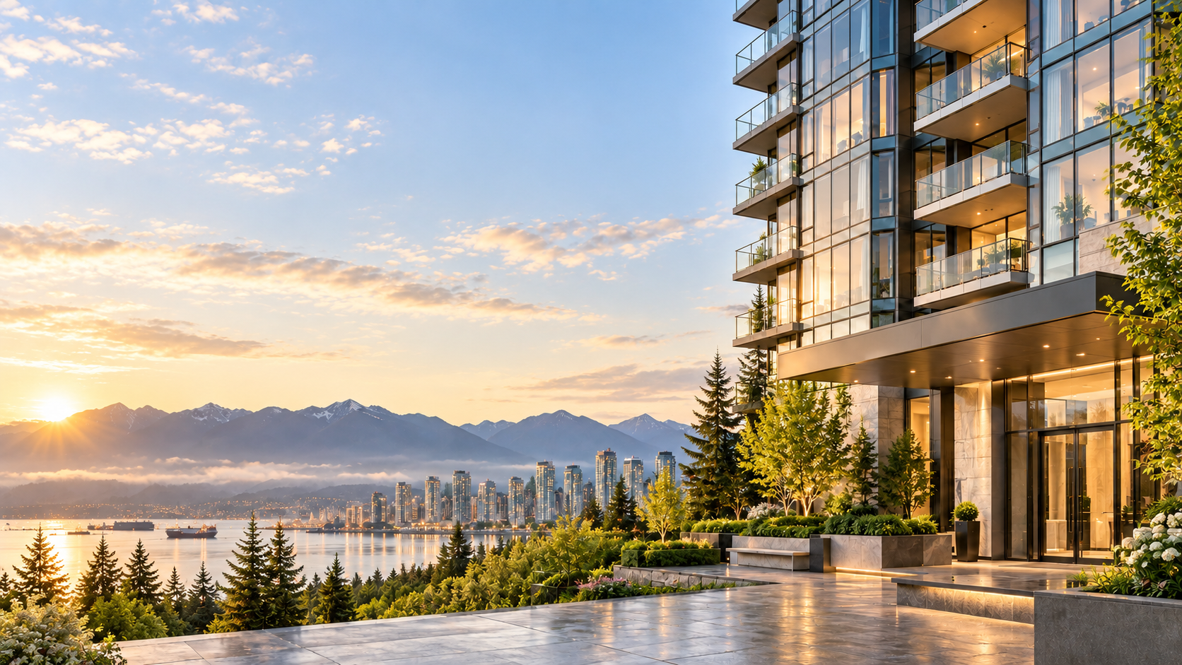 Contemporary Metro Vancouver rental residence at sunrise